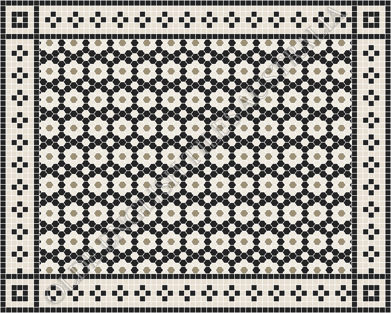 Classic Mosaic Patterns - Palasade 25 Black with White and Light Grey Pattern