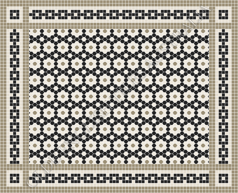 Classic Mosaic Patterns - Palasade 25 Black with White and Light Grey Pattern