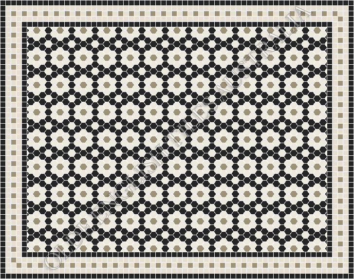Classic Mosaic Patterns - Palasade 25 Black with White and Light Grey Pattern