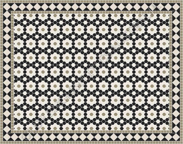 Classic Mosaic Patterns - Palasade 25 Black with White and Light Grey Pattern
