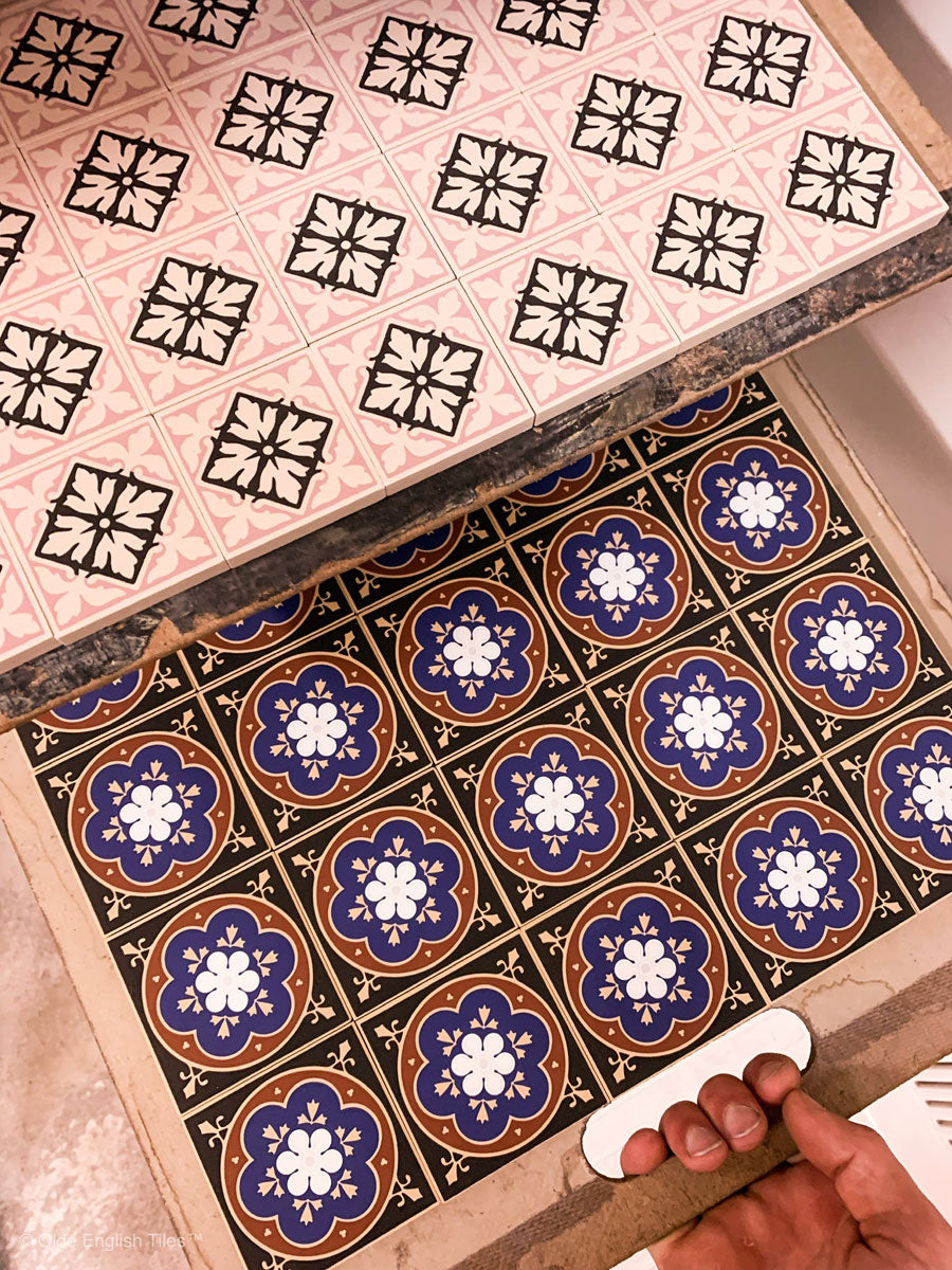 Hand printed encaustic tiles