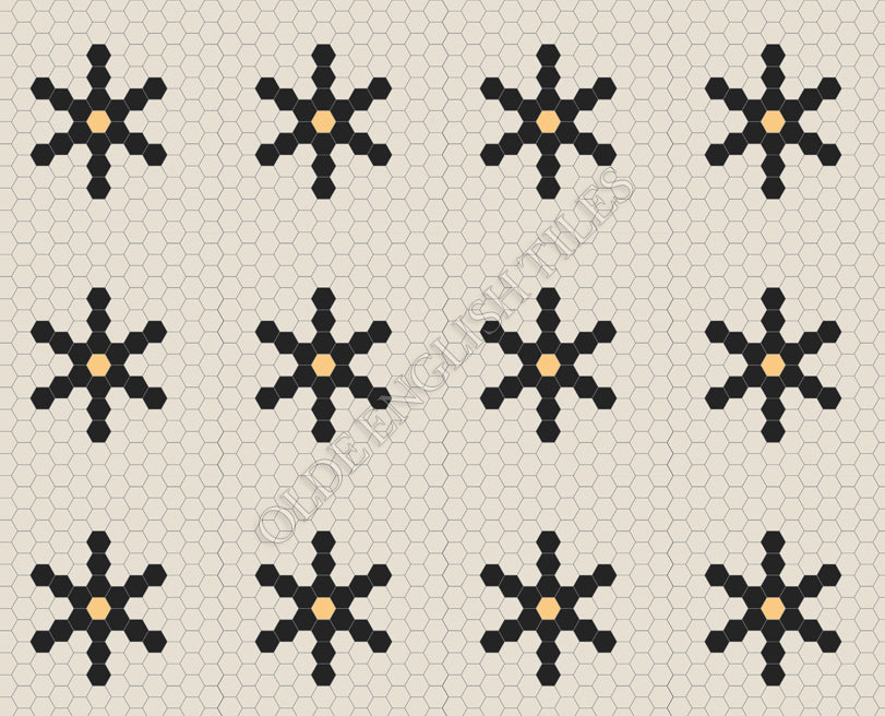  - Central Park 25 White with Black & Oatmeal Pattern