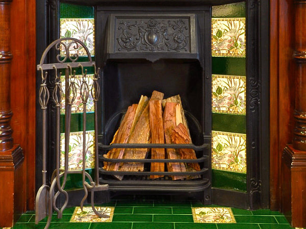 Green Fireplace tile with Bird and berries feature