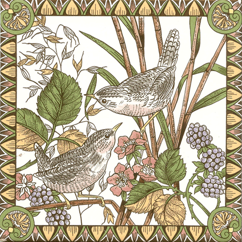 Bird and berries hearth tile