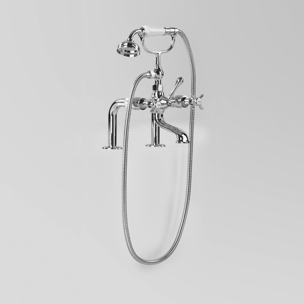  - Classic Olde English Bath Mixer Hob Mounted with hand Shower at 165mm centres