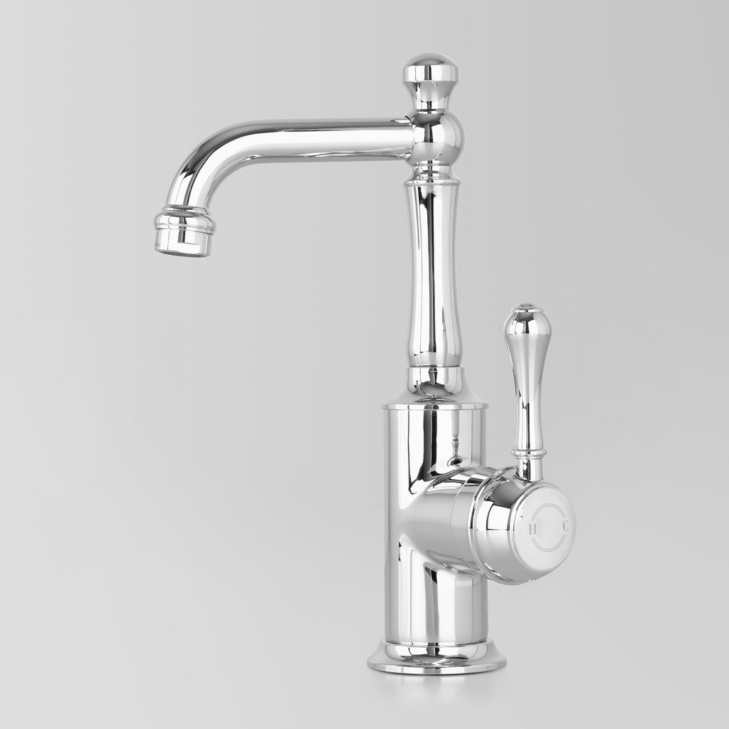 Tap Ware, Showers and Accessories -  Classic Olde English Signature Basin V2 Mixer Metal Lever 110mm swivel spout