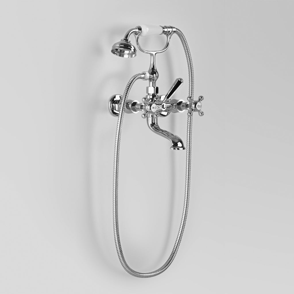 Tap Ware, Showers and Accessories -  Classic Bath Mixer wall mounted with shower at 165mm fixed centres