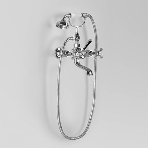 Classic Bath Mixer wall mounted with shower at 165mm fixed centres