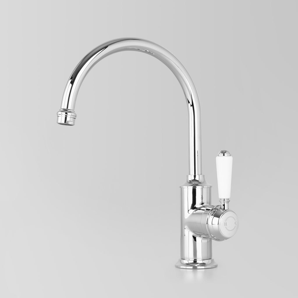 Tap Ware, Showers and Accessories -  Classic Olde English Signature Kitchen Mixer White Lever 200mm swivel spout
