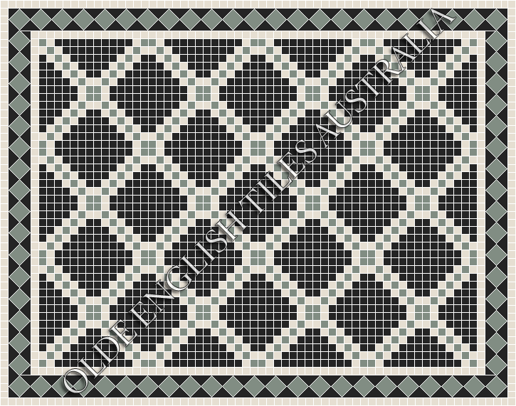 Classic Mosaic Patterns - Astoria 20 Multi Black with White & Light Green Pattern