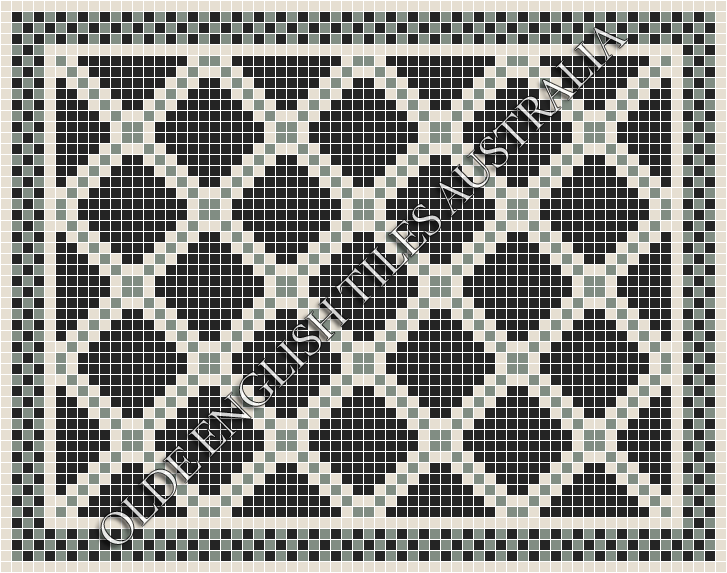 Classic Mosaic Patterns - Astoria 20 Multi Black with White & Light Green Pattern