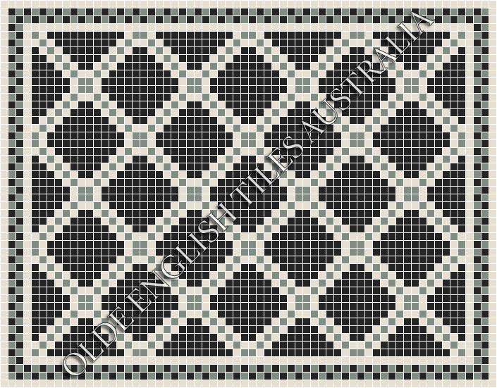 Classic Mosaic Patterns - Astoria 20 Multi Black with White & Light Green Pattern