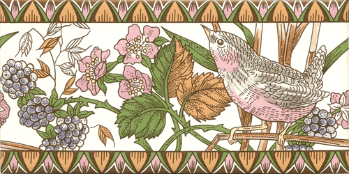 Victorian & Federation Wall Tiles Rectangle -  Bird and Berries