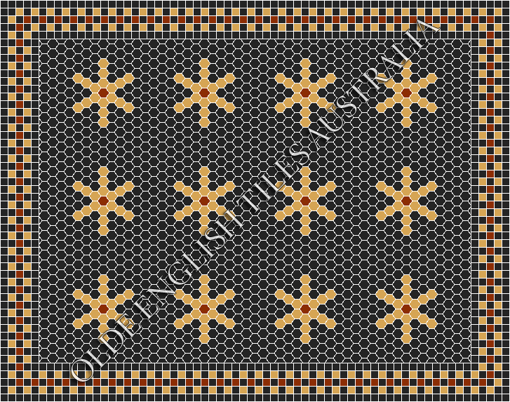 Classic Mosaic Patterns - Central Park 25 Black with Yellow & Special Red Pattern