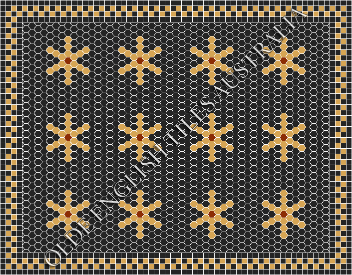 Classic Mosaic Patterns - Central Park 25 Black with Yellow & Special Red Pattern