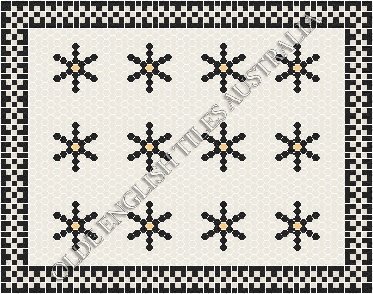  - Central Park 25 White with Black & Oatmeal Pattern