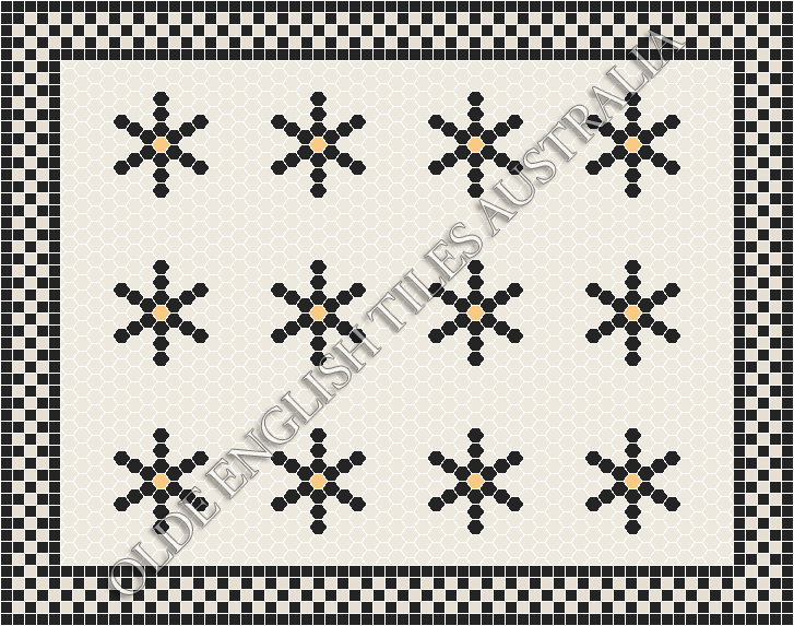 Classic Mosaic Patterns - Central Park 25 White with Black & Oatmeal Pattern