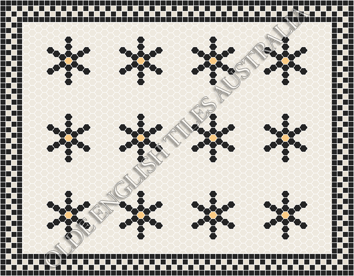  - Central Park 25 White with Black & Oatmeal Pattern