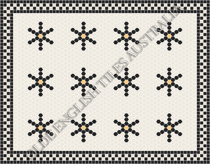Classic Mosaic Patterns - Central Park 25 White with Black & Oatmeal Pattern