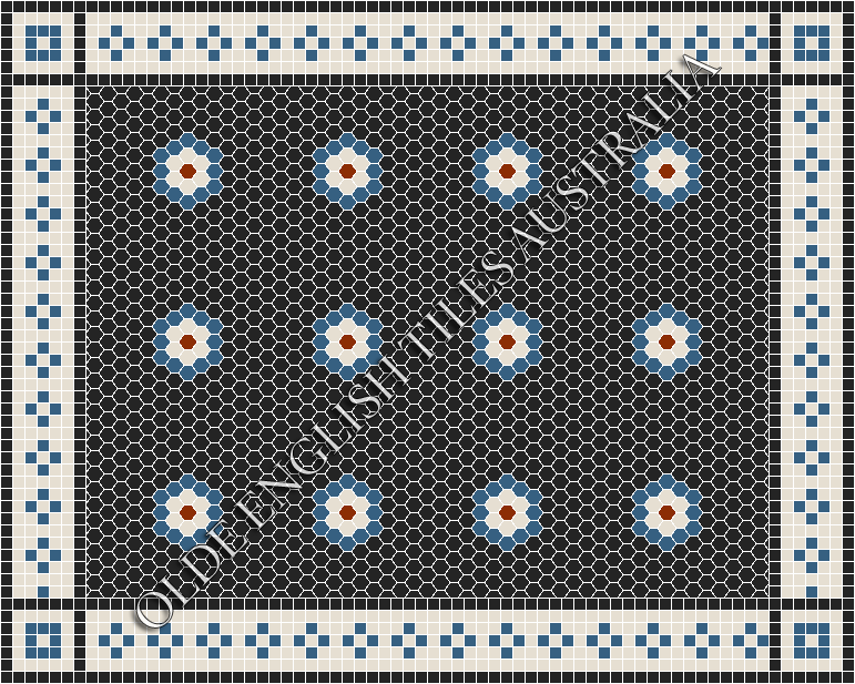 Classic Mosaic Patterns - Empire Multi 25 Black with Dark Blue, White and Special Red Pattern