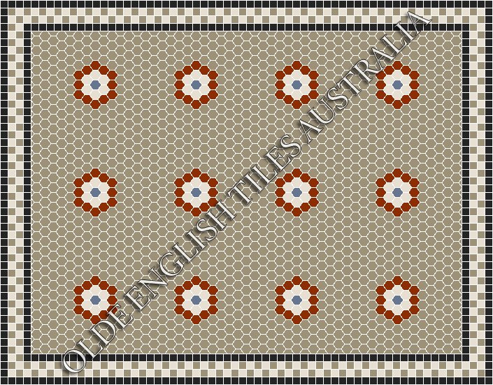 Classic Mosaic Patterns - Empire Multi 25 Light Grey with Special Red, White and Light Blue Pattern
