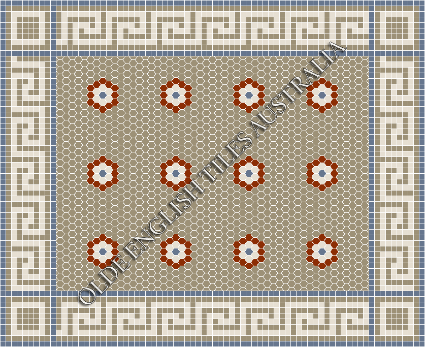 Classic Mosaic Patterns - Empire Multi 25 Light Grey with Special Red, White and Light Blue Pattern