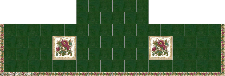 Fireplace and Hearth tiles -  English Rose and English Rose Strip with Green