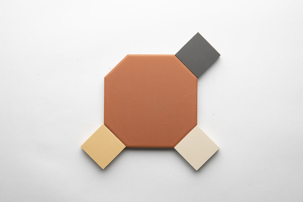 Factory Outlet Floor Tiles -  Vitrified 100mm Octagon Red & Dot