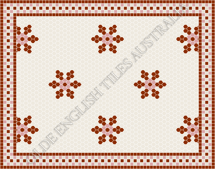Classic Mosaic Patterns - Fontaine 25 White with Special Red and Pink