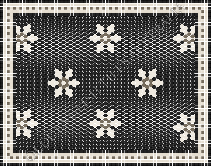 Classic Mosaic Patterns - Fontaine 25 Black with White and Grey