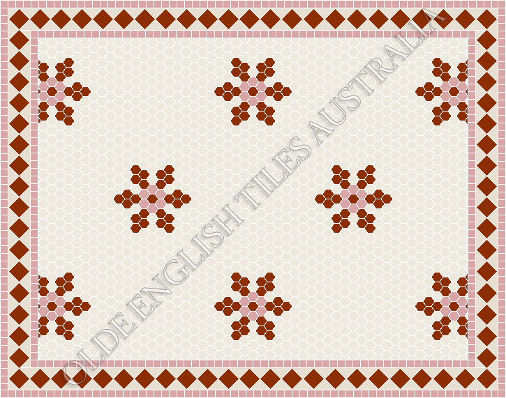 Classic Mosaic Patterns - Fontaine 25 White with Special Red and Pink