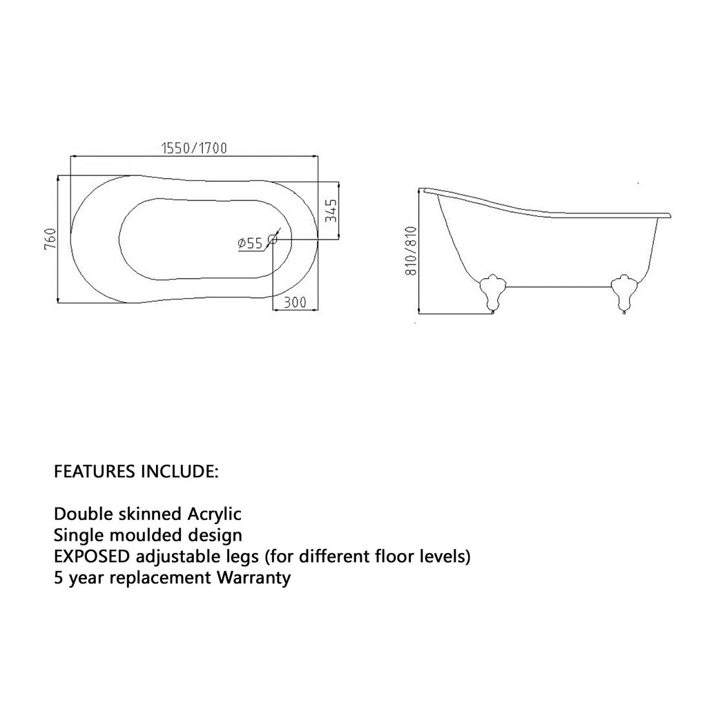  - Forme White Slipper 1550 & 1700 Freestanding Acrylic baths