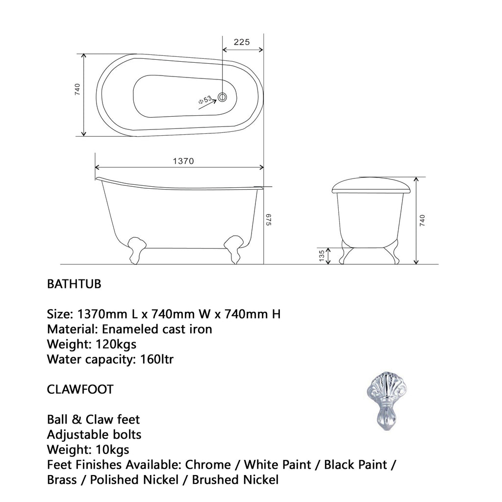  - Nu Cast 1370 Swedish Slipper Cast Iron bath