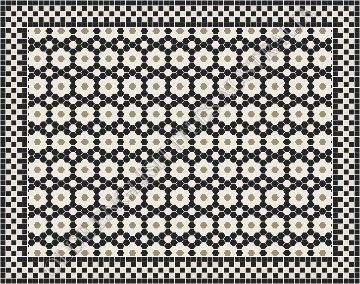 Classic Mosaic Patterns - Palasade 25 Black with White and Light Grey Pattern