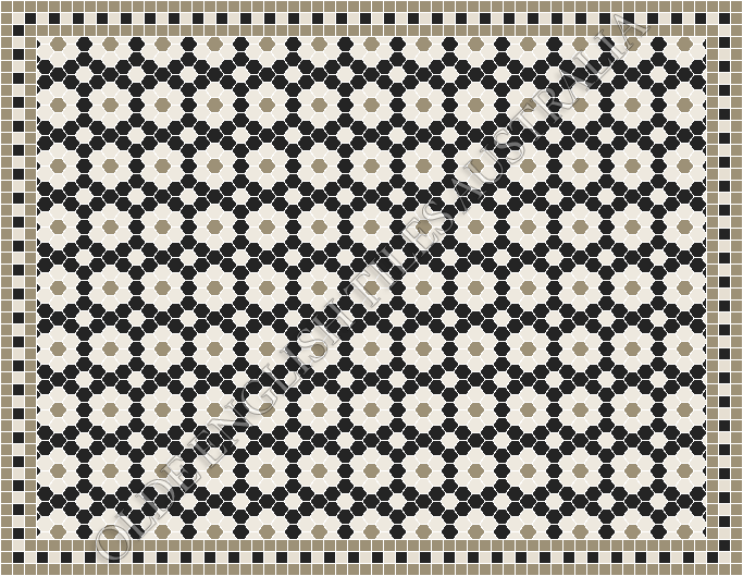 Classic Mosaic Patterns - Palasade 25 Black with White and Light Grey Pattern