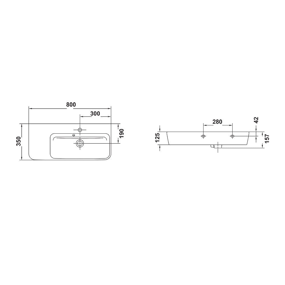  - Emma Square Wall hung or over counter asymmetric Right Hand basin